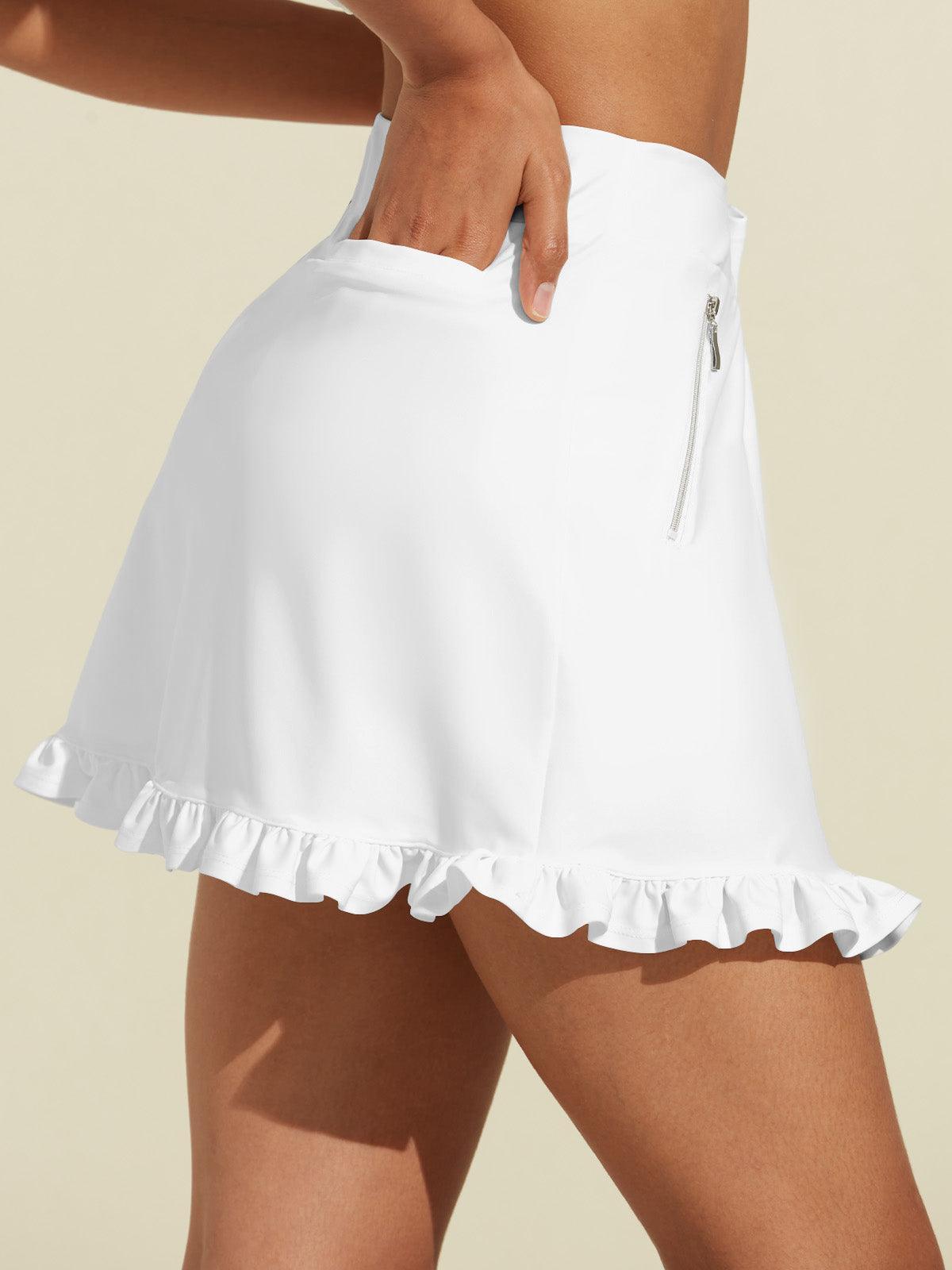 More Than Basic 17 Inch High Waist Ruffle Skort UPF50+