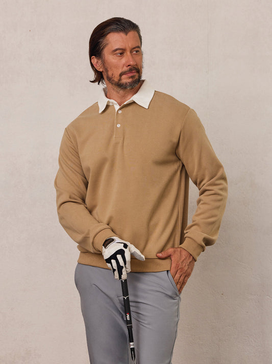 More Than Basic Men's Golf Button Up Collared Sweatshirt