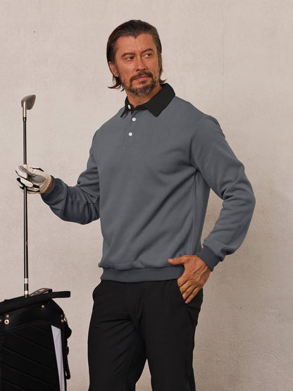 More Than Basic Men's Golf Button Up Collared Sweatshirt