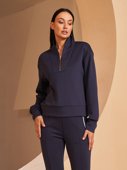 More Than Basic V Neck Zip Sweatshirt