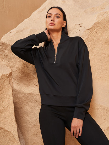 More Than Basic V Neck Zip Sweatshirt