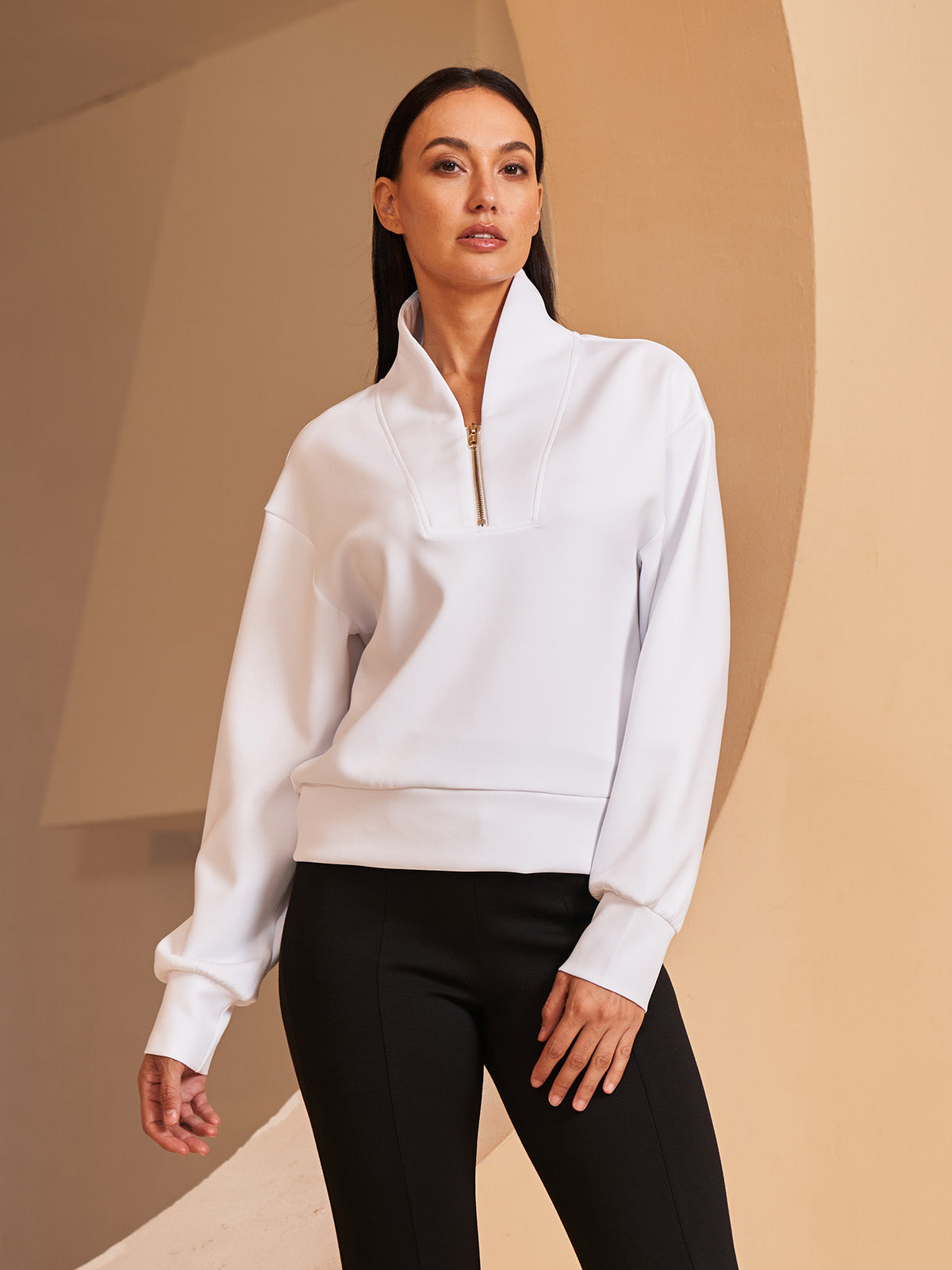 More Than Basic V Neck Zip Sweatshirt