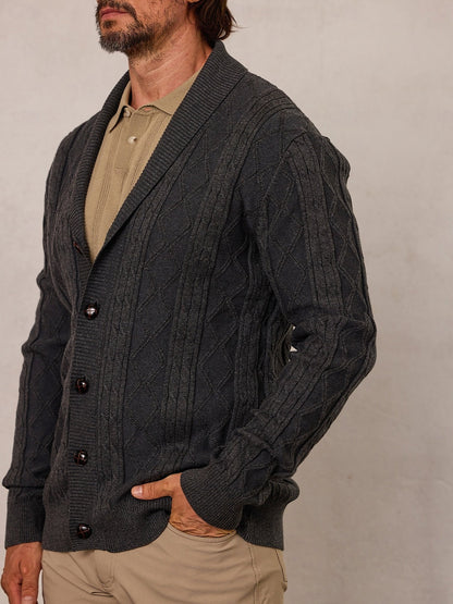 More Than Basic Men's Cardigan Cable Sweater For Golf