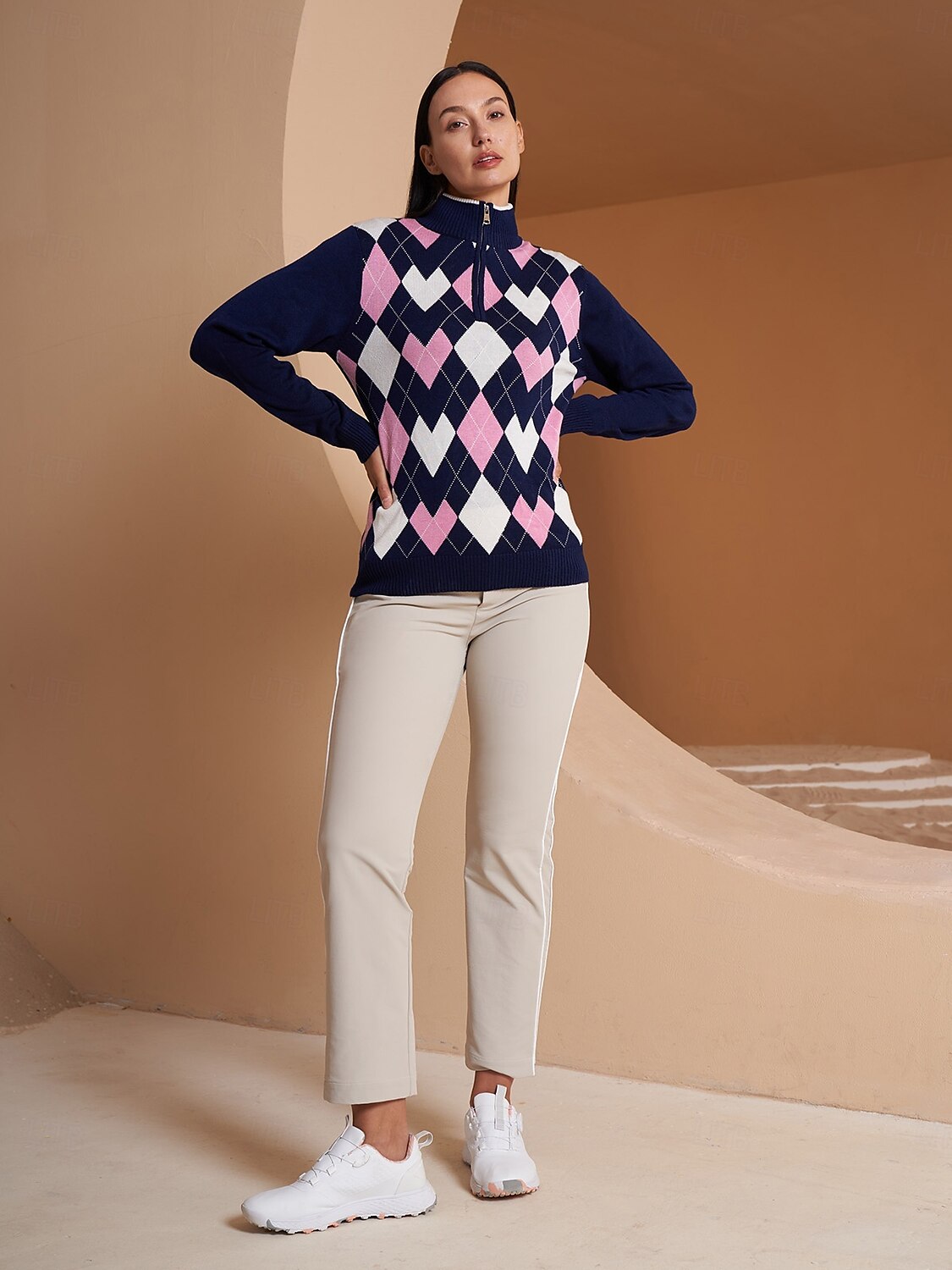 More Than Basic Golf Diamond Argyle Zip Sweater