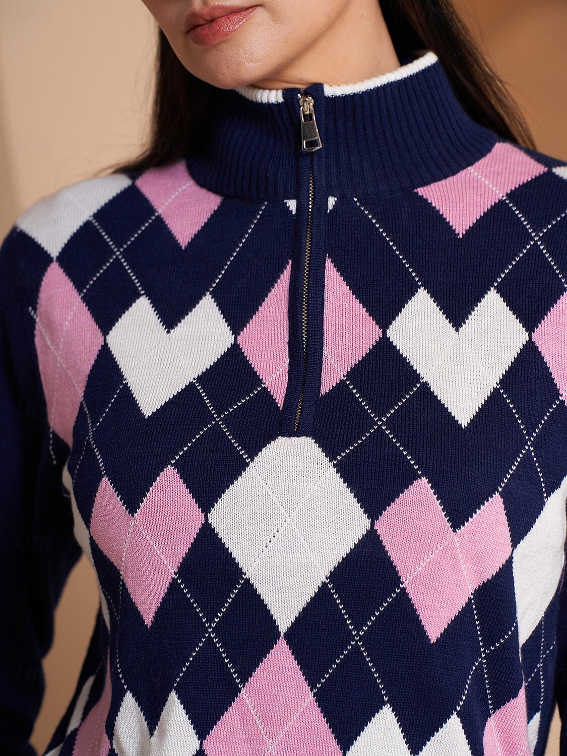 More Than Basic Golf Diamond Argyle Zip Sweater