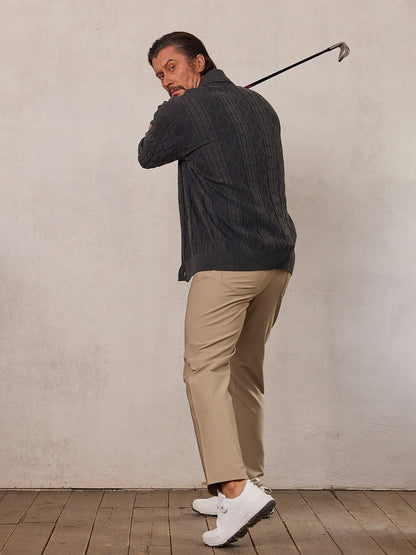 More Than Basic Men's Cardigan Cable Sweater For Golf