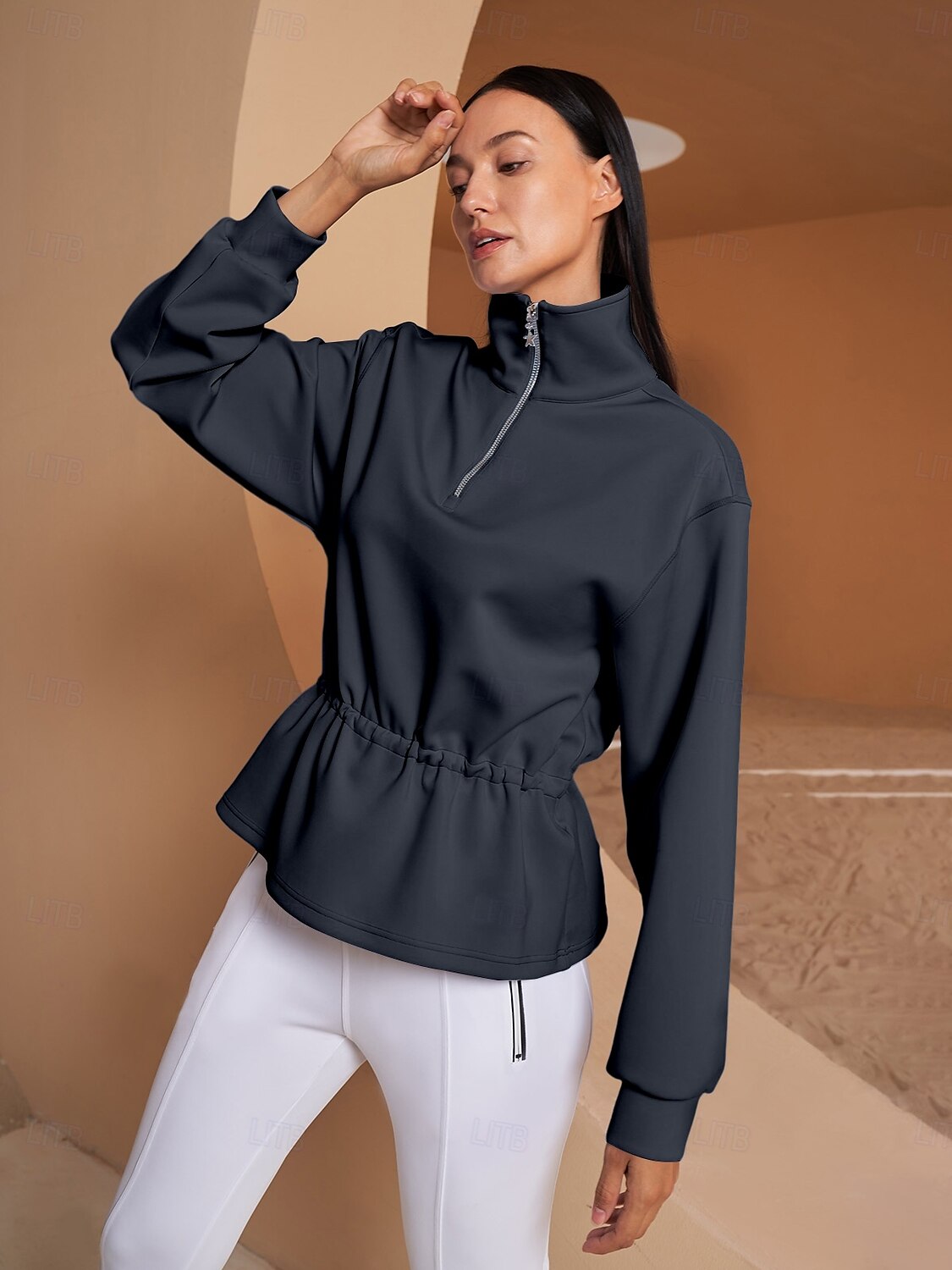 More Than Basic Ruffle Drawstring Waist Sweatshirt