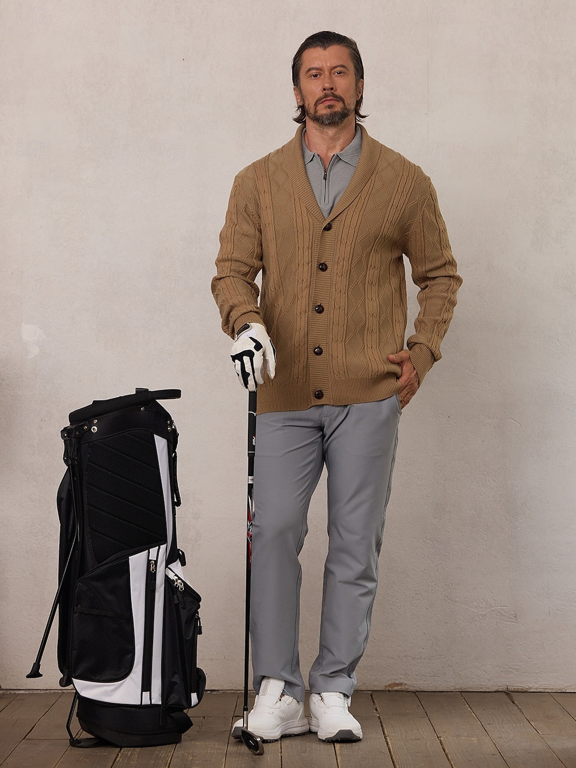 More Than Basic Men's Cardigan Cable Sweater For Golf