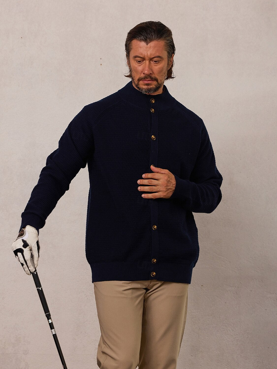 More Than Basic Men's Golf Knit Button Up Cardigan