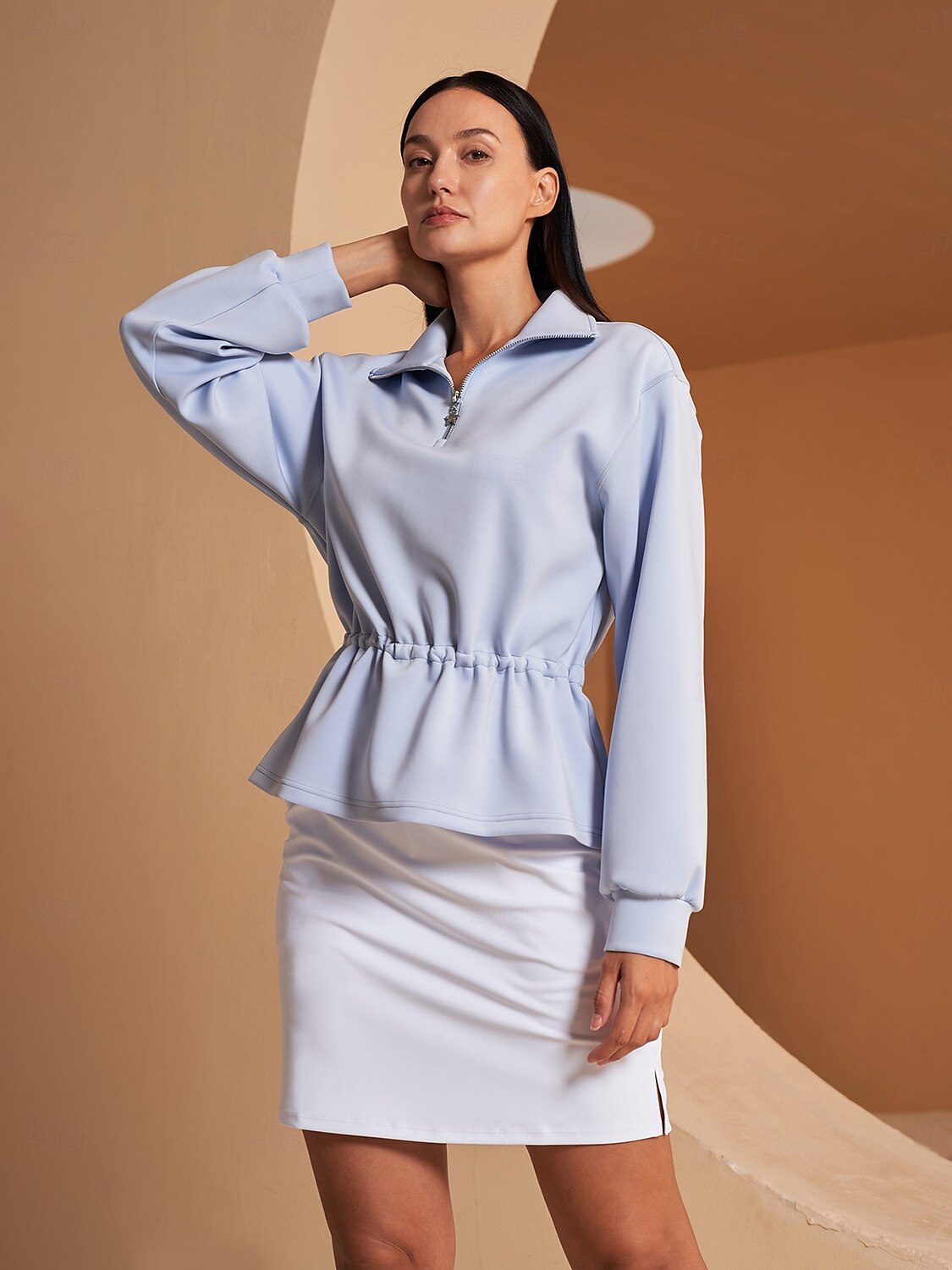 More Than Basic Ruffle Drawstring Waist Sweatshirt