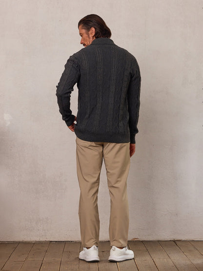 More Than Basic Men's Cardigan Cable Sweater For Golf