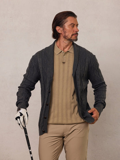 More Than Basic Men's Cardigan Cable Sweater For Golf